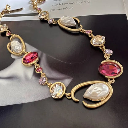 Glam O-Link Choker Rhinestone Collarbone Pendant Necklace, Long Layering Chain for Women, Sparkling Evening Party Jewelry