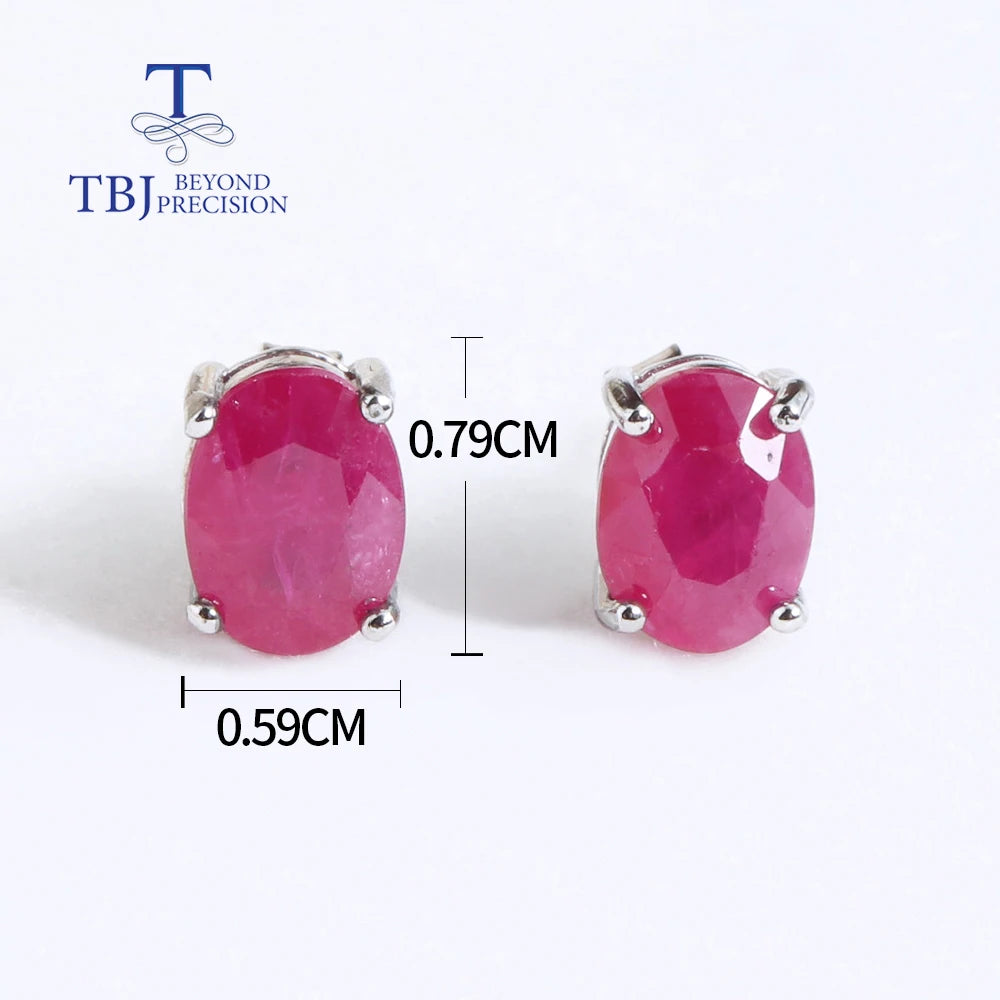 Natural Ruby oval 6*8mm gemstone simple & classic design earring 925 sterling silver jewelry for girls & lady gift